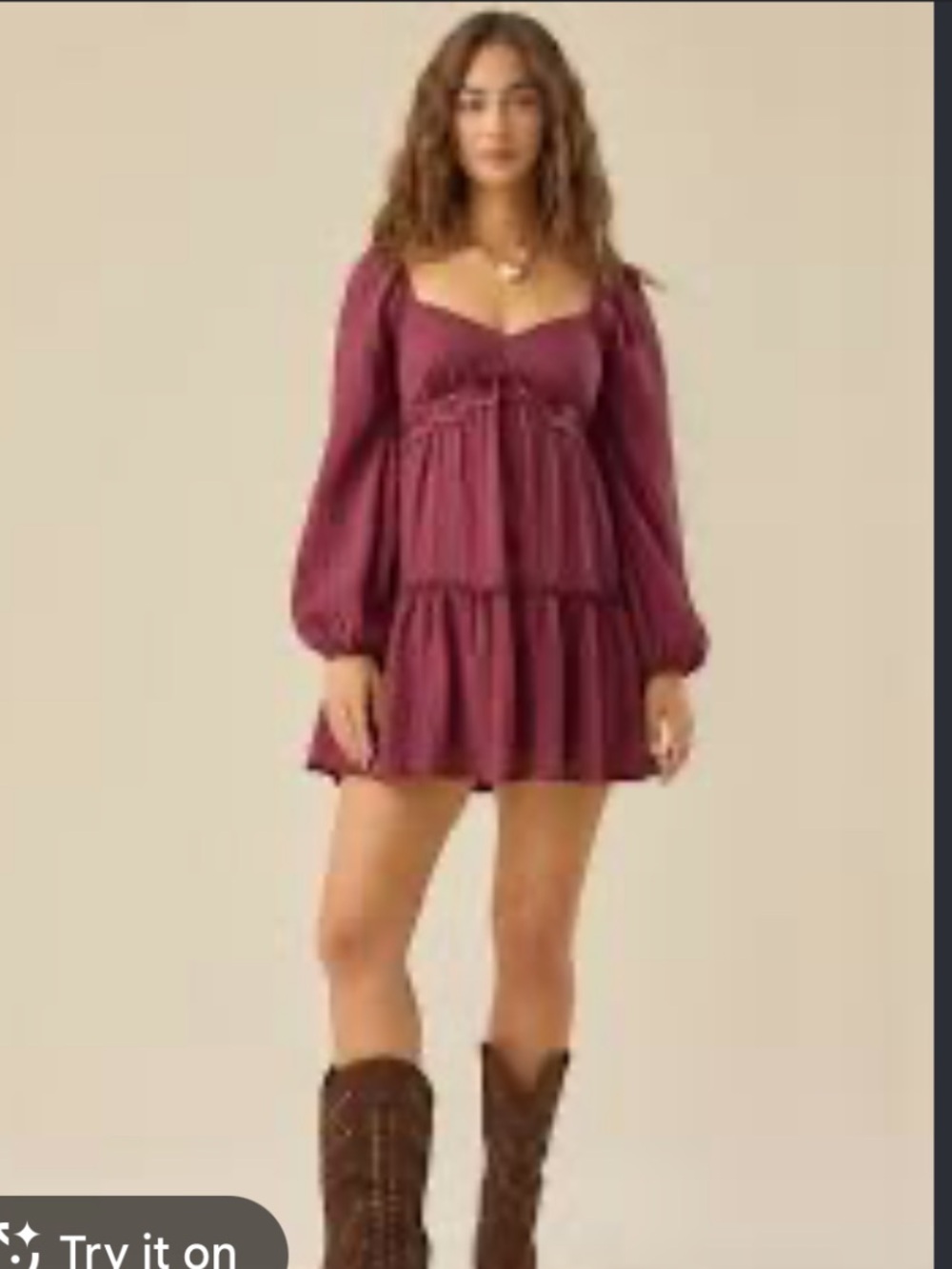 Altar'd State Burgundy Long-Sleeve Smocked Babydoll Tunic